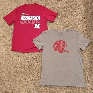 2 Husker tees size Small unisex/men's adidas Nebraska Hoops, Go Big Red football